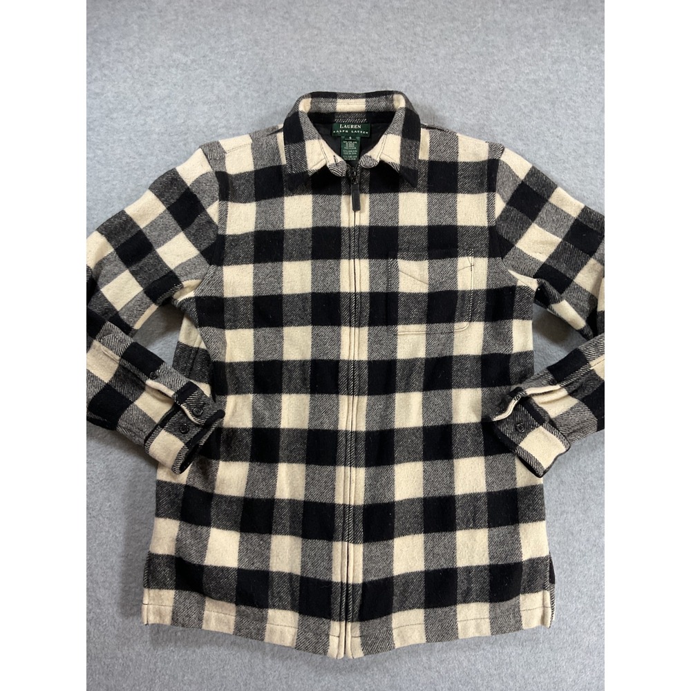 Lauren Ralph Lauren Mens Wool Buffalo Plaid Full Zip Jacket Black Cream S 2249